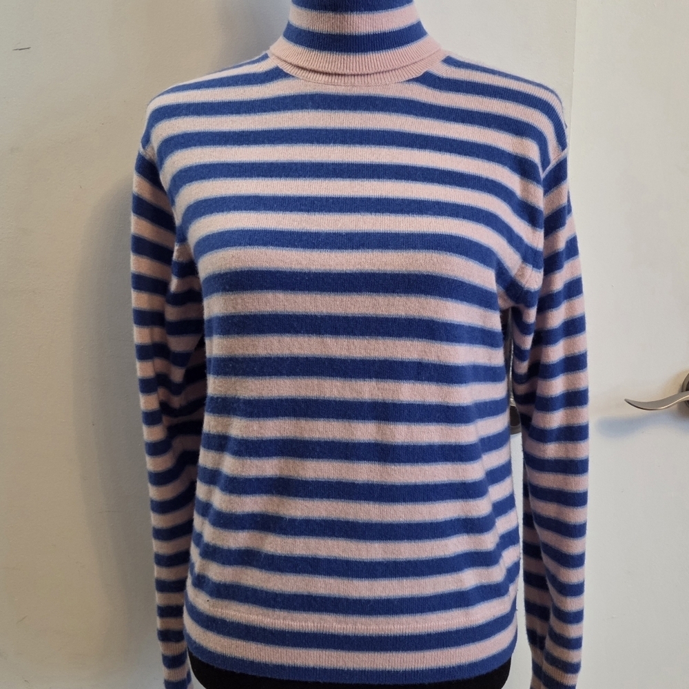 MARNI x UNIQLO Cashmere Striped Pink Blue Turtleneck Sweater Small - Picture 3 of 10